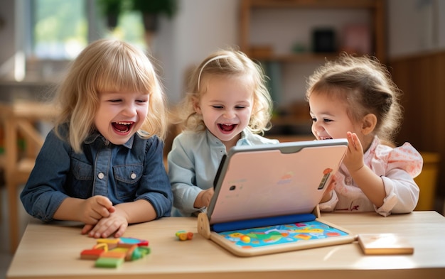 bambini che giocano con i tablet