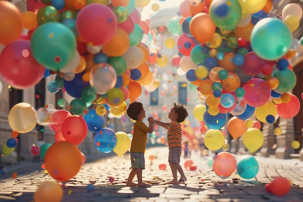 Bambini che giocano con palloncini colorati