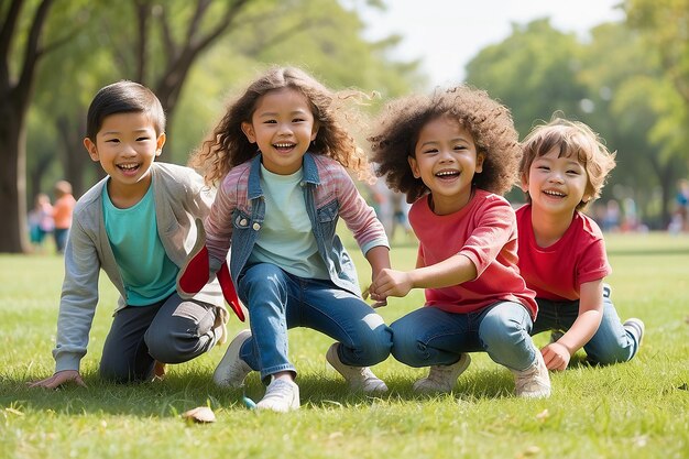 Bambini che giocano e sorridono nel parco