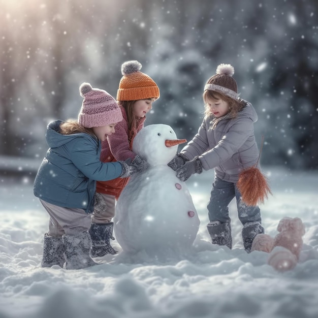 Bambini che giocano nella neve pura felicità