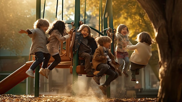 bambini che giocano su un'altalena in un parco