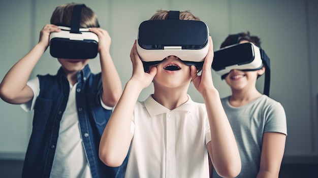 Bambini che indossano occhiali per realtà virtuale IA generativa