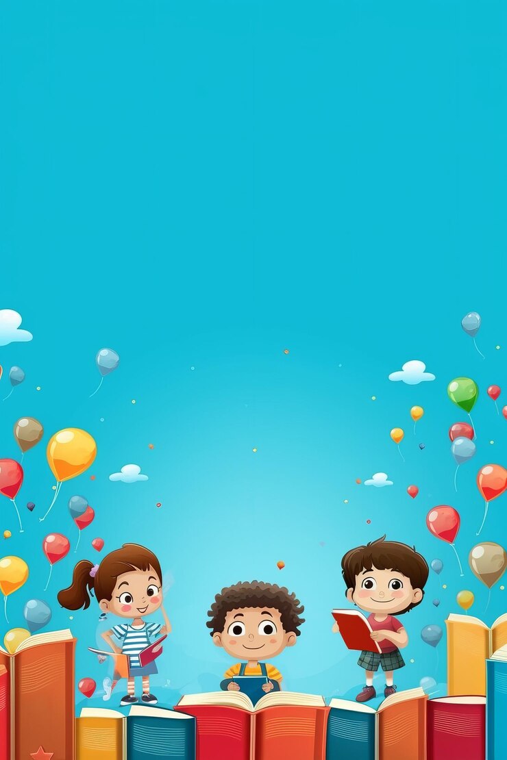 Bambini che leggono libri nel cielo blu