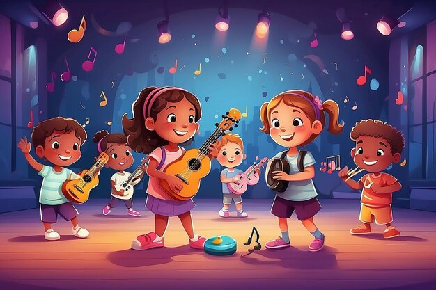 Bambini che si divertono a disegnare illustrazioni per le lezioni di musica