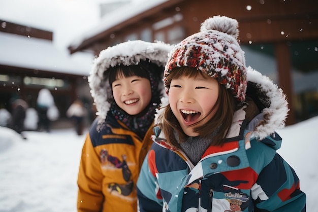 Bambini che si godono una giornata nevosa