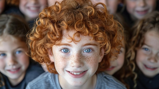 Bambini con i capelli rossi e gli occhi blu riuniti insieme