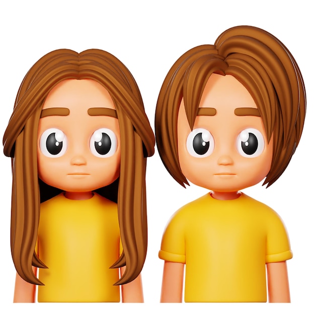 Bambini dei cartoni animati 3D con i capelli castani