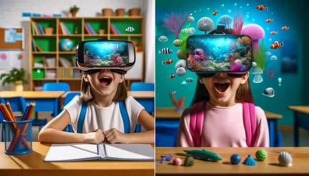 Bambini deliziati scoprono meraviglie sottomarine attraverso la realtà virtuale