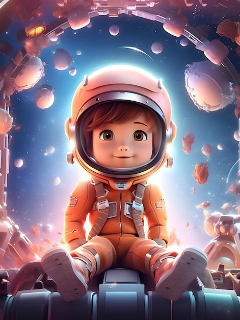 Bambini della Giornata dei bambini nella fantastica illustrazione del rendering 3D dell'universo fantastico