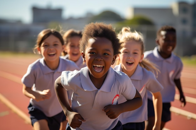 Bambini felici che corrono durante l'estate all'aperto