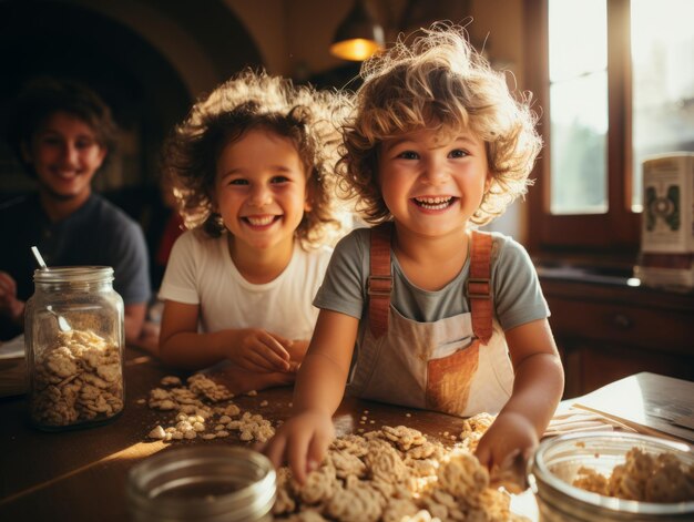 bambini felici che cucinano biscotti IA generativa