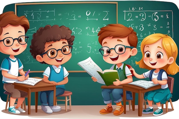bambini felici che imparano l'illustrazione matematica