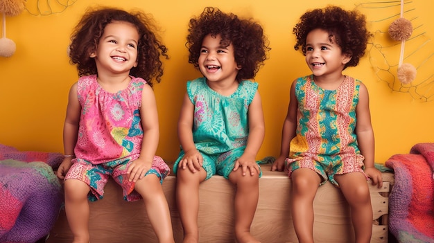 bambini felici che ridono insieme in abiti colorati
