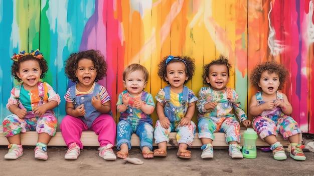 bambini felici che ridono insieme in abiti colorati