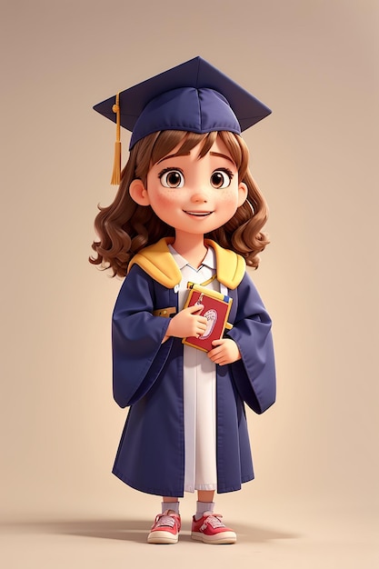 Bambini felici e carini in abito e berretto di laurea alla cerimonia di laurea illustrazione di personaggi di cartoni animati disegnati a mano