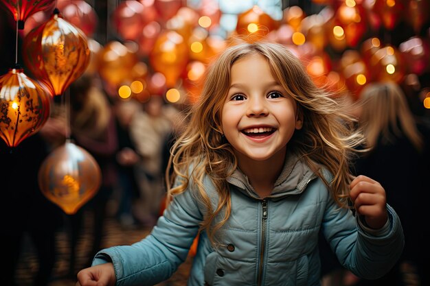 Bambini felici in festa con vesciche e dolciumi IA generativa