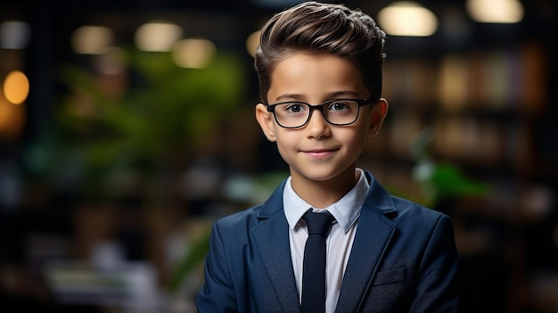 Bambini felici in piedi in ufficio con le braccia incrociate