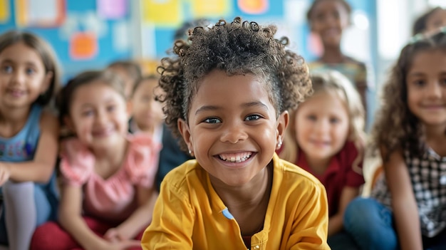 Bambini felici in una classe elementare multietnica