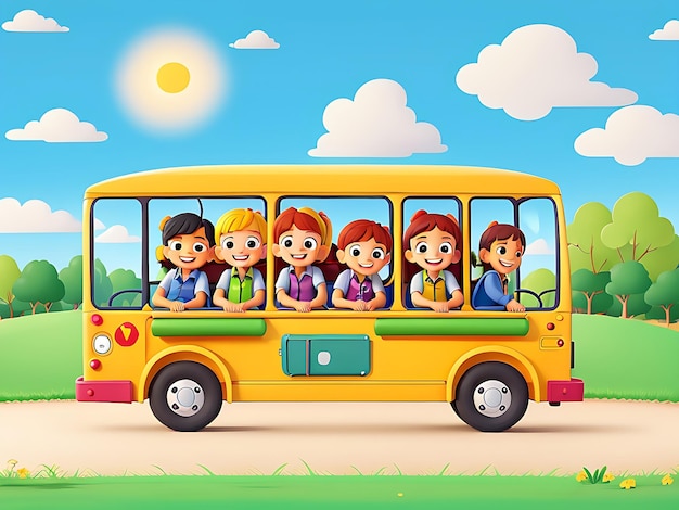 Bambini felici su scuolabus nel parco