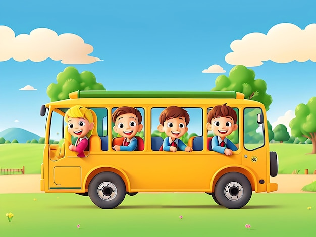 Bambini felici su scuolabus nel parco