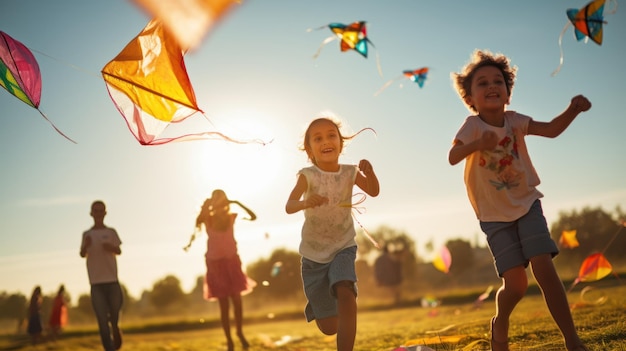 Bambini gioiosi che giocano Abbracciando la beatitudine dell'infanzia IA generativa