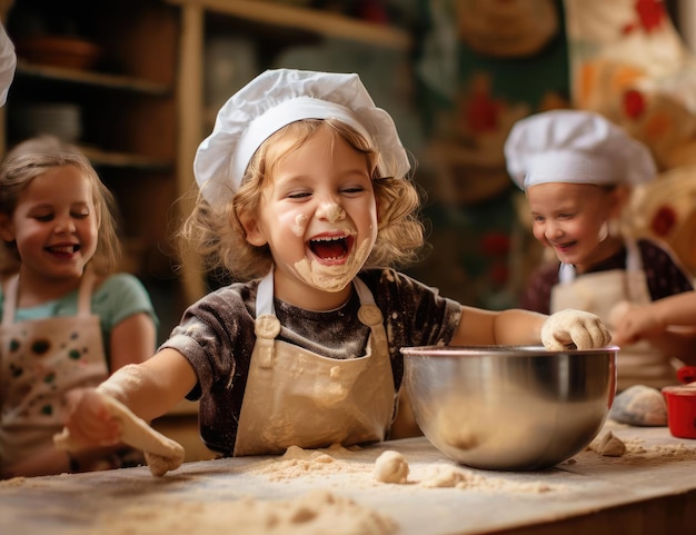 Bambini gioiosi preparano il cibo