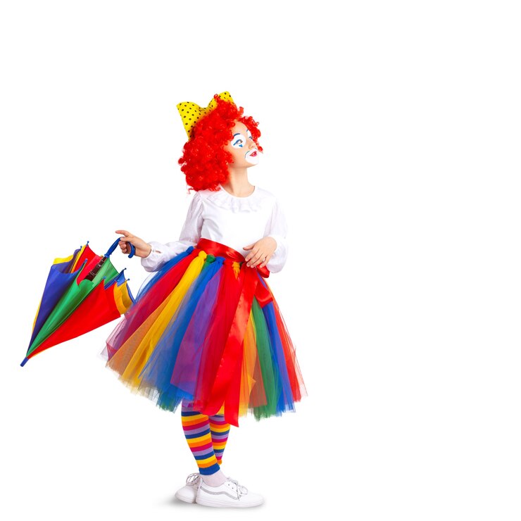bambini in abiti da clown colorati isolati su uno sfondo bianco