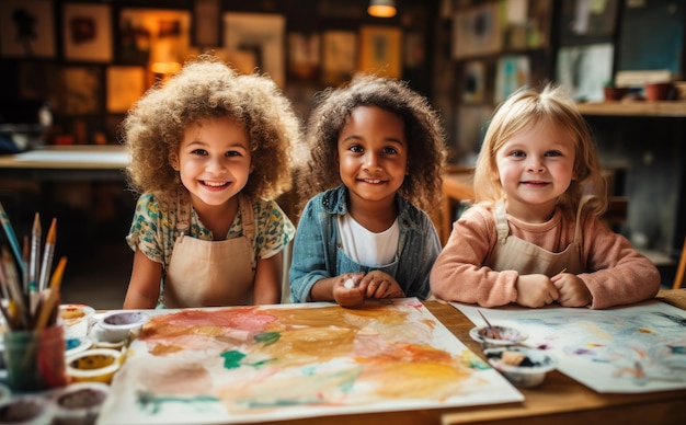 Bambini in classe di pittura