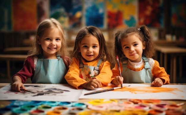 Bambini in classe di pittura