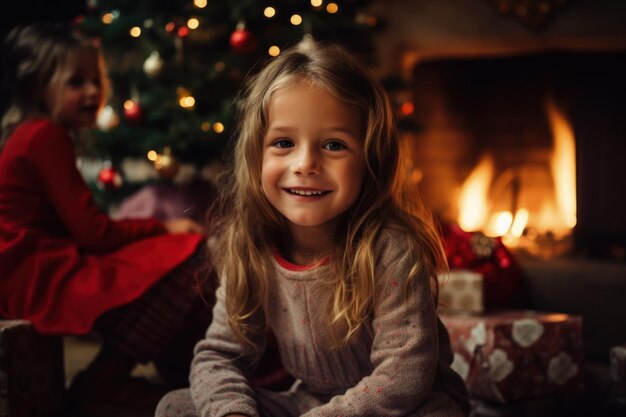 Bambini in un accogliente salotto di Natale