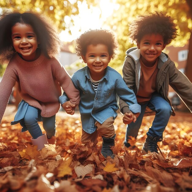 Bambini in un parco d'autunno