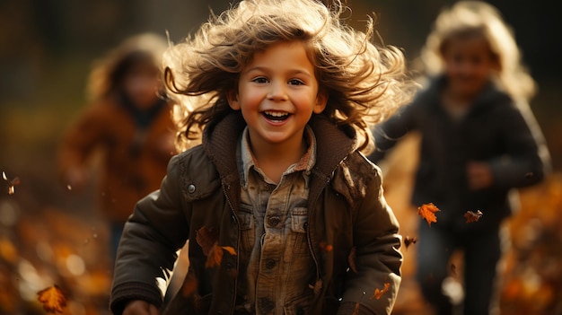 bambini piccoli che corrono nel parco durante la stagione autunnale