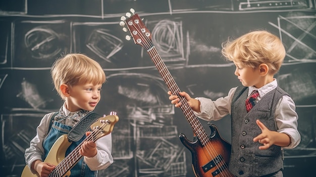 bambini piccoli vicino alla lavagna alla scuola di musica