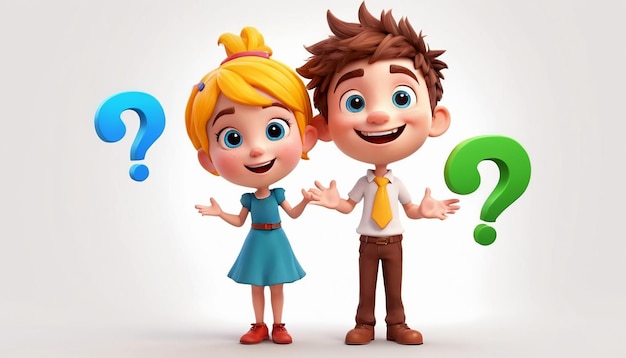 Bambini ragazzo e ragazza cartone animato immagine 3D con facce allegre