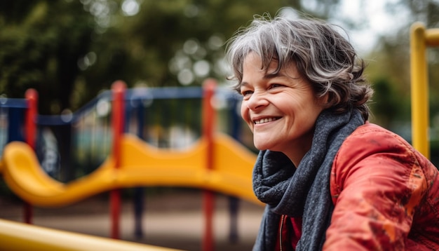 Bambini sorridenti che giocano all'aperto godendosi la calda giornata autunnale generata dall'IA