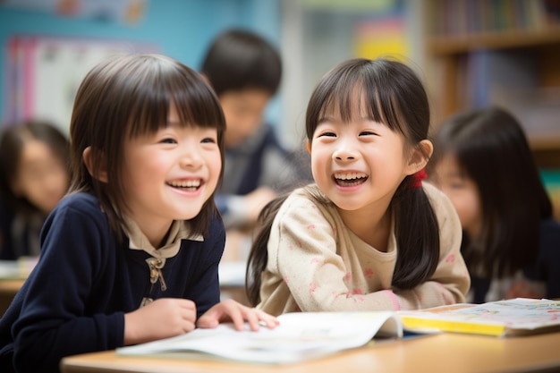 Bambini sorridenti che imparano insieme