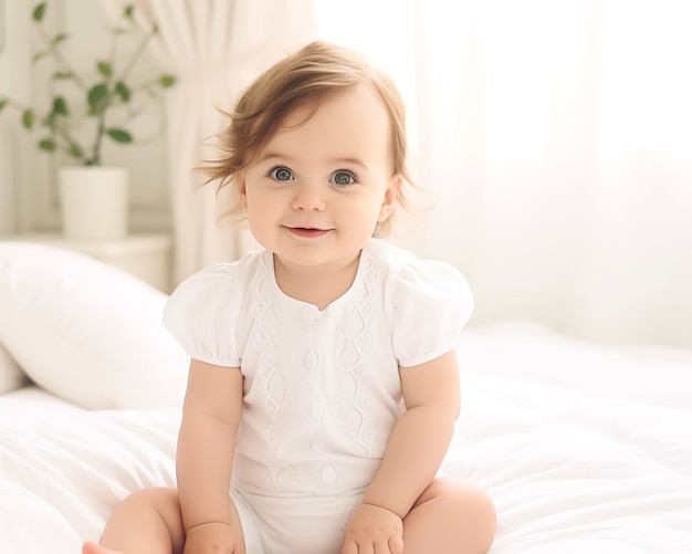 Bambino adorabile a letto Bambino sorridente a casa Giornata dei bambini