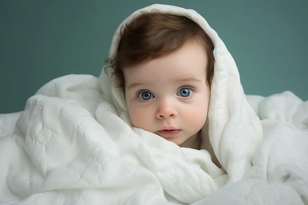 Bambino affascinante con sfondo verde menta