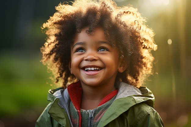 Bambino africano Bambino afroamericano Bambino afroamericano sorride mentre guarda la telecamera infanzia felice allegro bello e carino ragazzo o ragazza stile di vita di razza