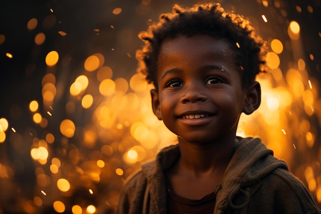 Bambino africano Bambino afroamericano Bambino afroamericano sorride mentre guarda la telecamera infanzia felice allegro bello e carino ragazzo o ragazza stile di vita di razza