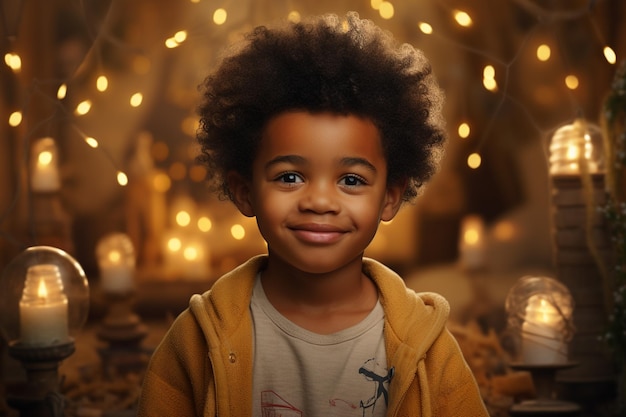 Bambino africano Bambino afroamericano Bambino afroamericano sorride mentre guarda la telecamera infanzia felice allegro bello e carino ragazzo o ragazza stile di vita di razza