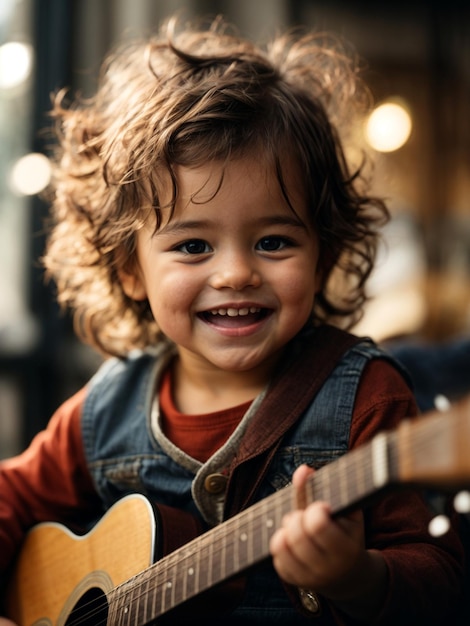 Bambino carino che suona la chitarra