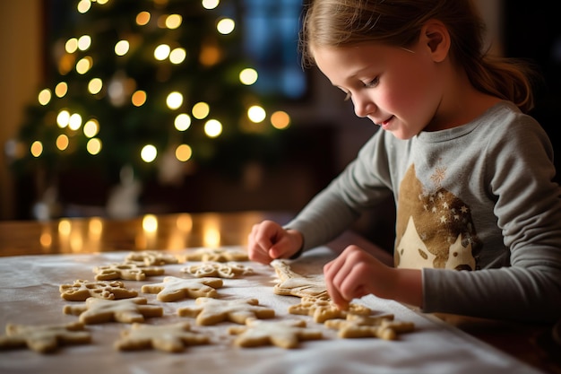 Bambino che decora i biscotti di Natale