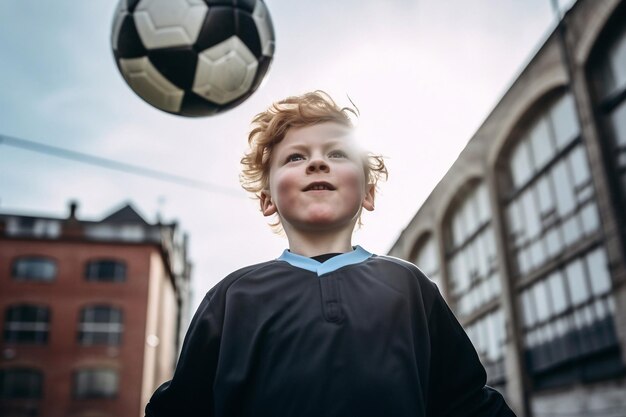 Bambino che gioca a calcio Lezioni di calcio per bambini Concorso di calcio Sport extracurriculari