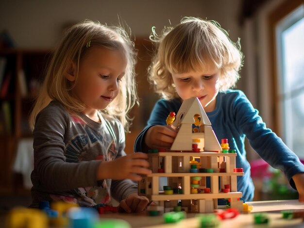 Bambino che gioca con i blocchi da giocattolo