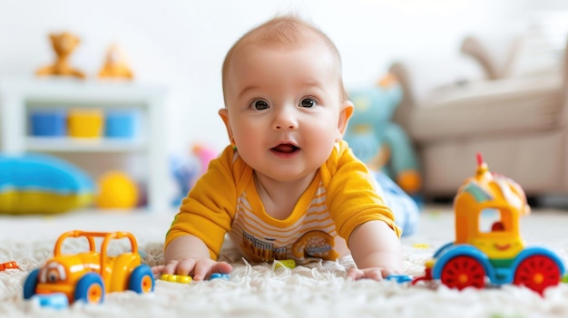 Bambino che gioca con palle colorate sul pavimento