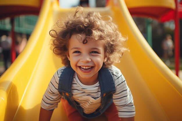 Bambino che gioca in un parco giochi all'aperto Bambini che giocano a scuola