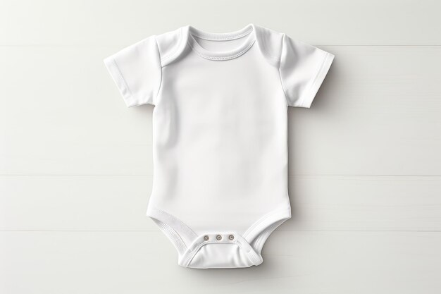 Bambino che indossa una camicia bianca, modello di bodysuit sullo sfondo bianco del letto