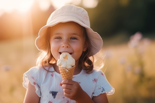 Bambino che mangia il gelato estate Cono del parco Genera Ai