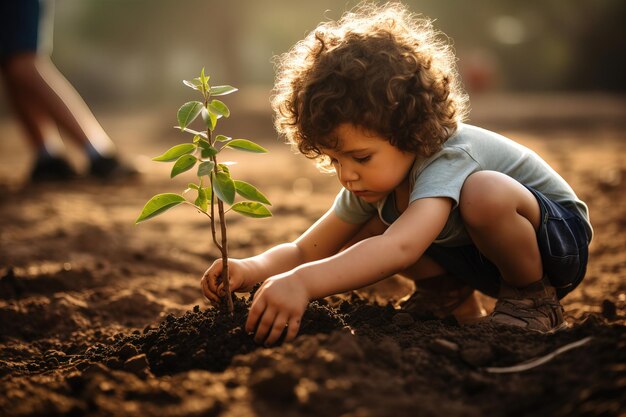 Bambino che pianta un albero